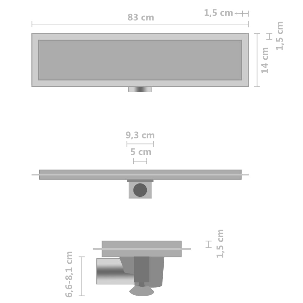 vidaXL Golvbrunn med 2-i-1 kakelinlägg 83x14 cm rostfritt stål