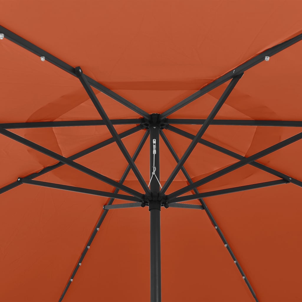vidaXL Parasoll med LED-lampor och metallstång 400 cm terrakotta
