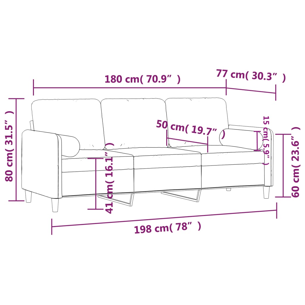 vidaXL 3-sitssoffa med prydnadskuddar mörkgrå 180 cm sammet