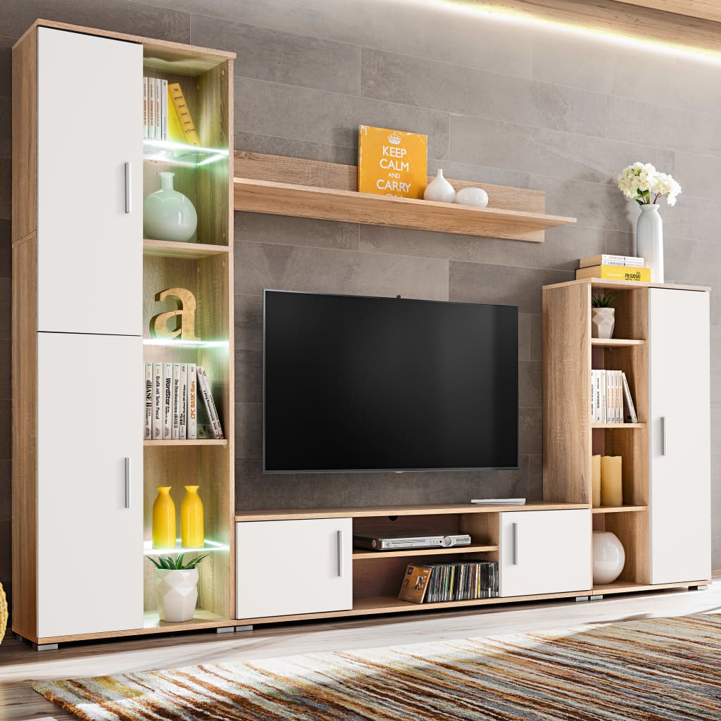 vidaXL TV-möbel med LED-belysning sonoma-ek och vit
