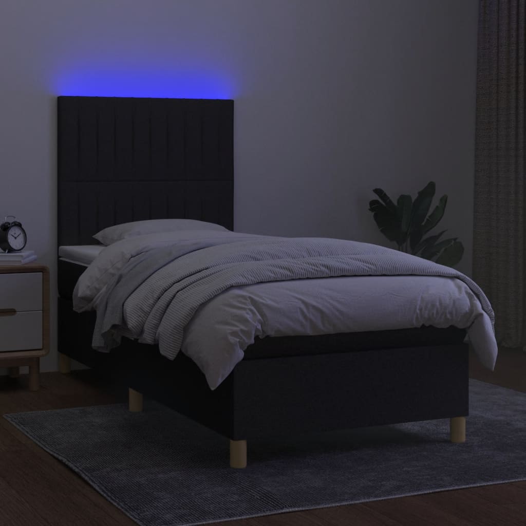 vidaXL Ramsäng med madrass & LED svart 90x190 cm tyg