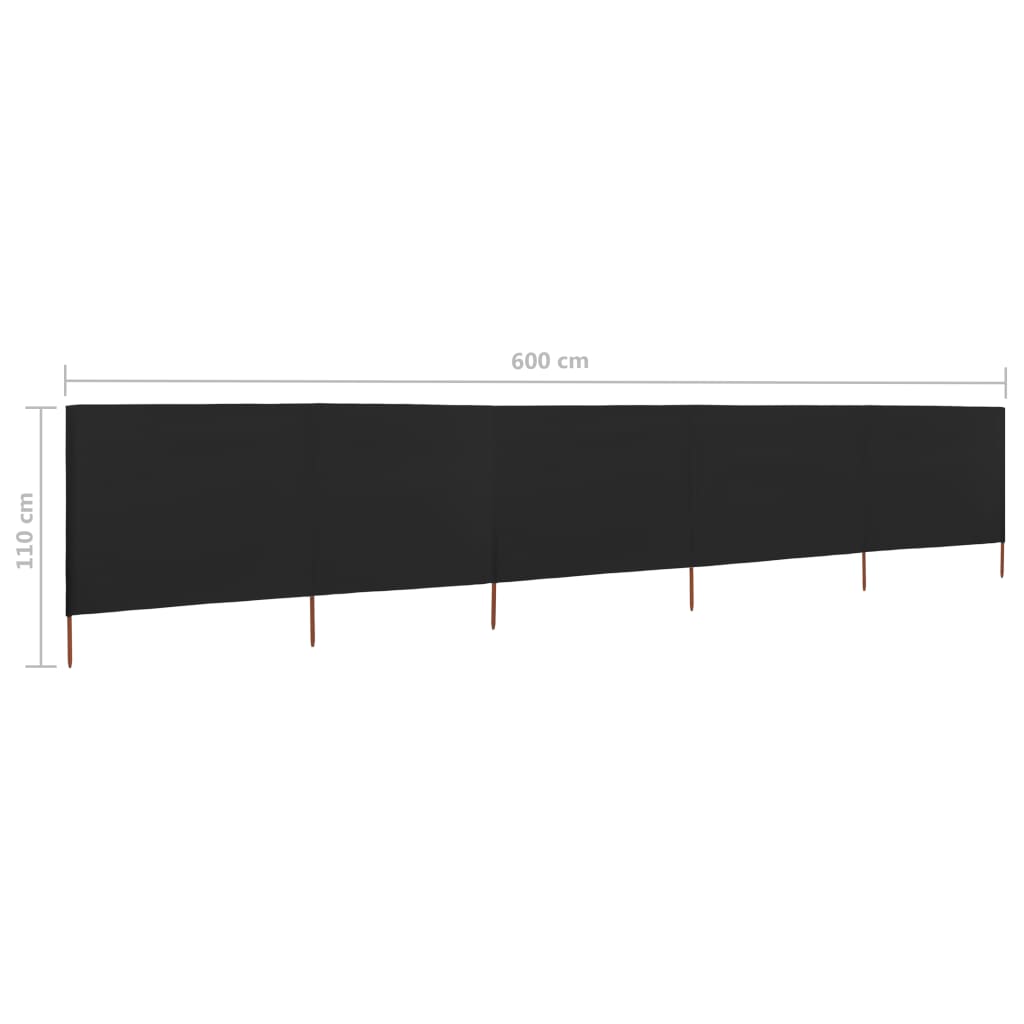 vidaXL Vindskydd 5 paneler tyg 600x80 cm svart