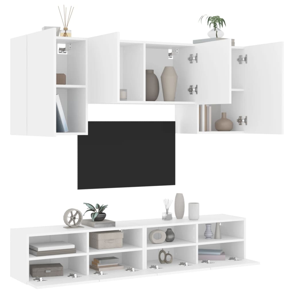 vidaXL Väggmonterade TV-enheter 5 delar vit konstruerat trä