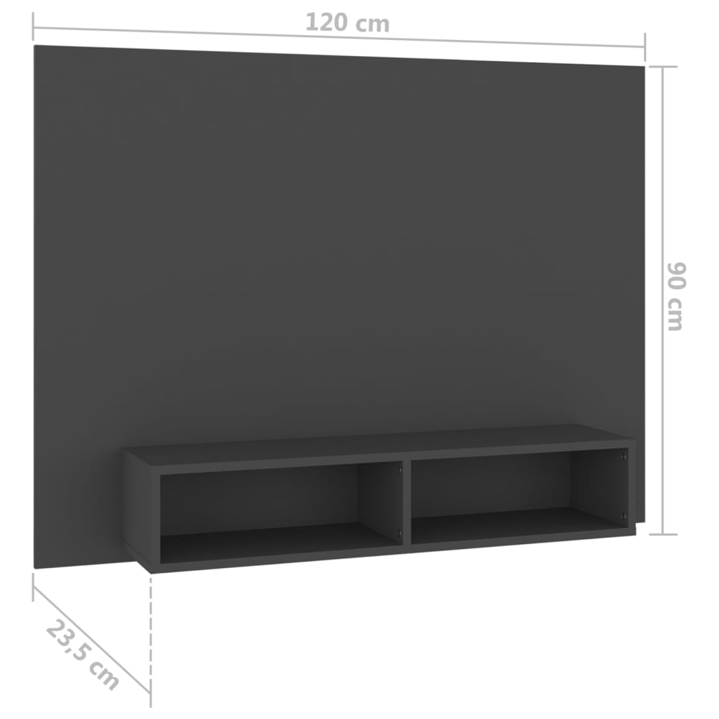 vidaXL Väggmonterat tv-skåp grå 120x23,5x90 cm konstruerat trä