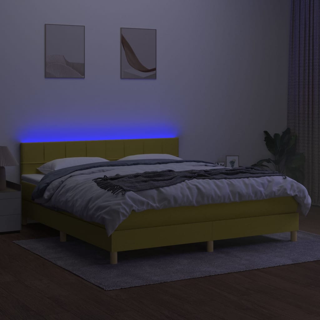 vidaXL Ramsäng med madrass & LED grön 160x200 cm tyg