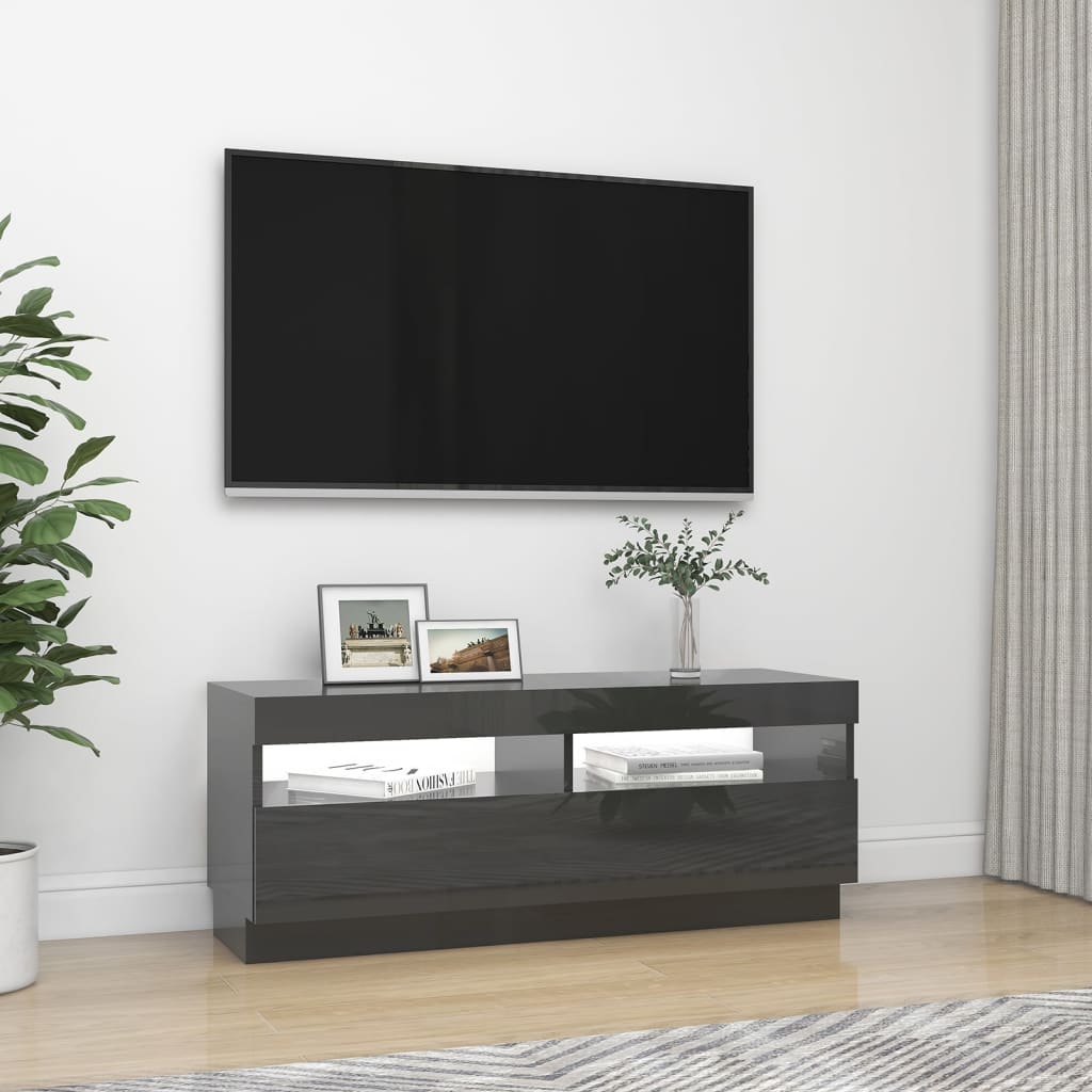 vidaXL TV-bänk med LED-belysning grå högglans 100x35x40 cm