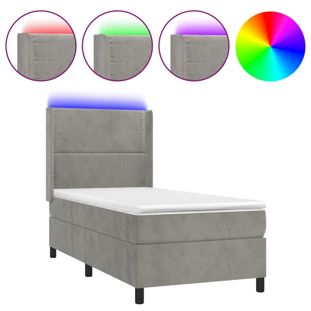 vidaXL Ramsäng med madrass & LED ljusgrå 100x200 cm sammet
