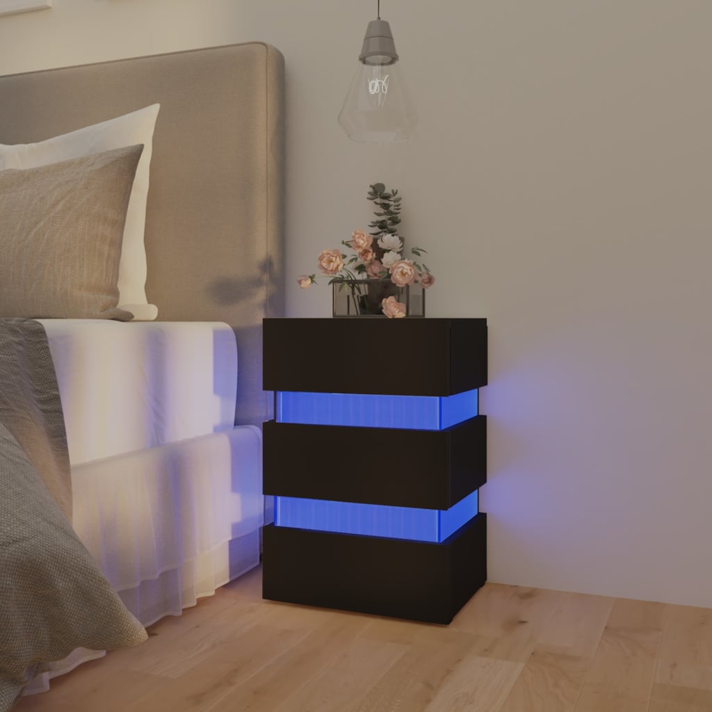vidaXL Sängskåp LED svart 45x35x67 cm spånskiva