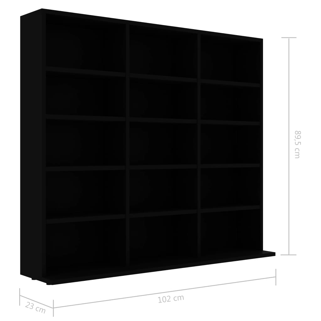 vidaXL CD-hylla svart 102x23x89,5 cm konstruerat trä