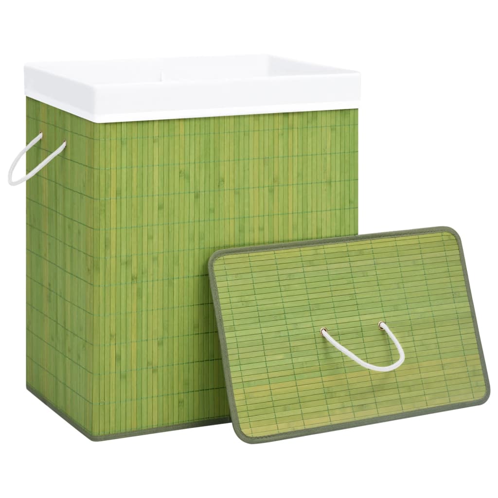 vidaXL Tvättkorg bambu med 2 sektioner grön 100 L