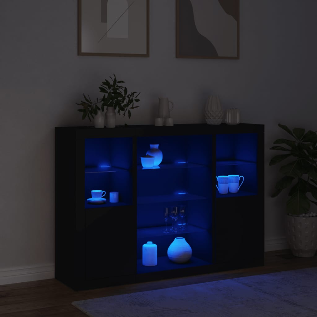 vidaXL Skänkar med LED-belysning 3 st svart konstruerat trä