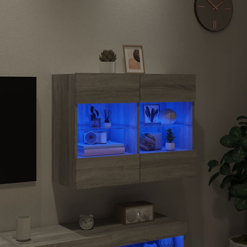 vidaXL Väggmonterad tv-bänk LED grå sonoma 78,5x30x60,5 cm