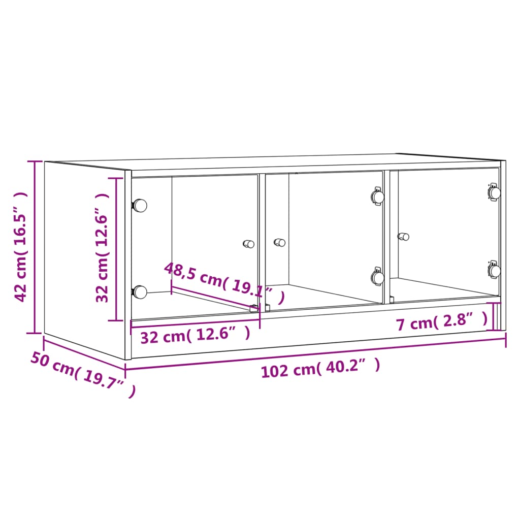 vidaXL Soffbord med glasdörrar svart 102x50x42 cm