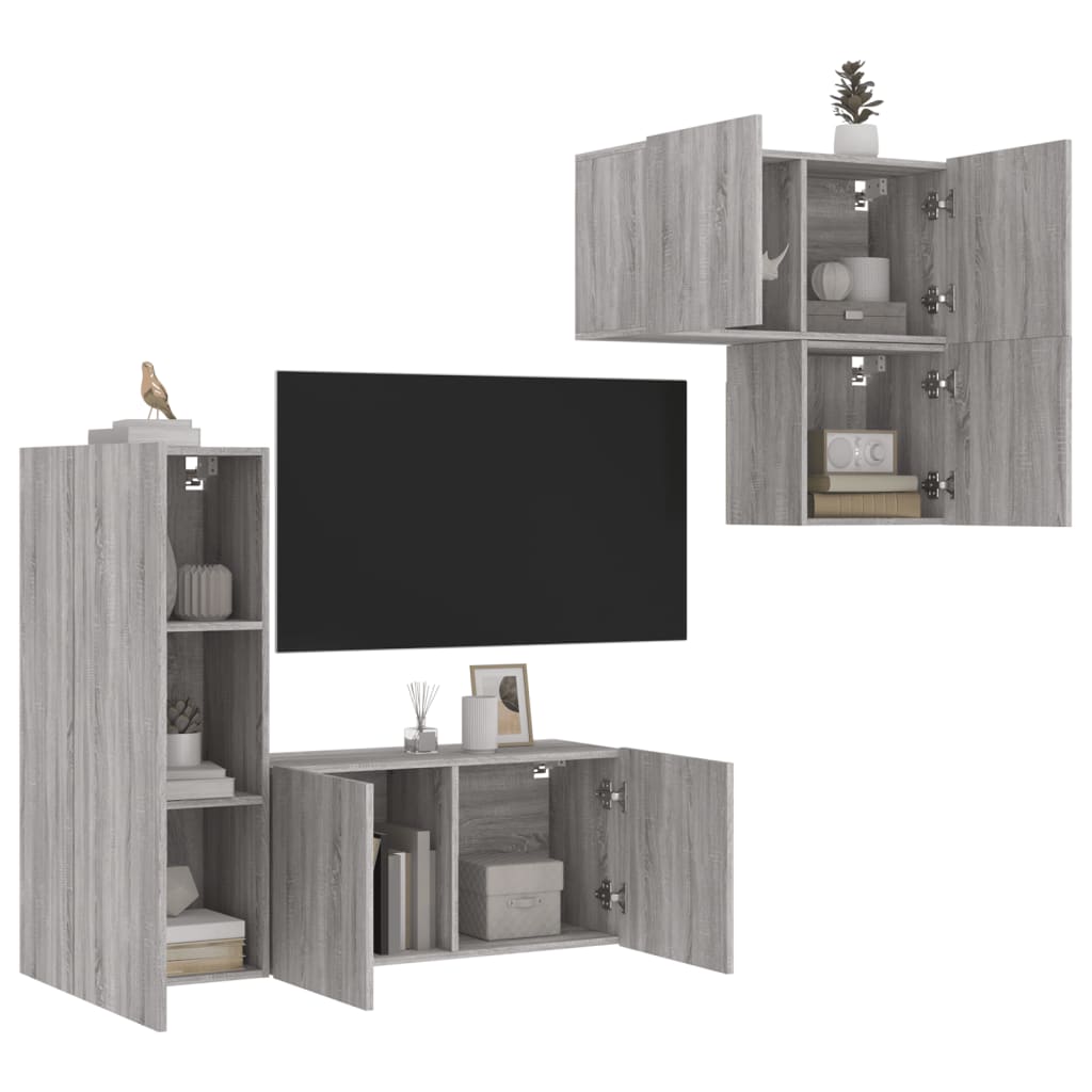 vidaXL Väggmonterade TV-enheter 4 delar grå sonoma konstruerat trä