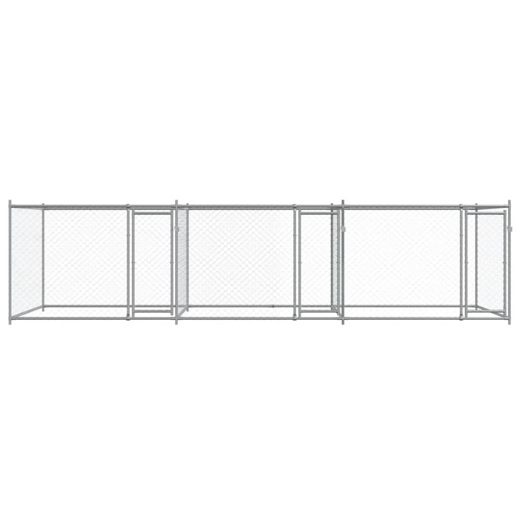 vidaXL Hundgård med dörrar grå 6x2x1,5 cm galvaniserat stål