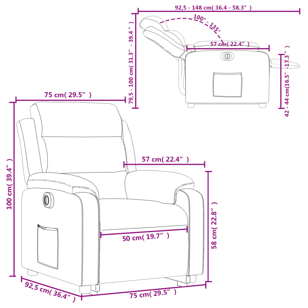 vidaXL Elektrisk reclinerfåtölj med uppresningshjälp ljusgrå sammet