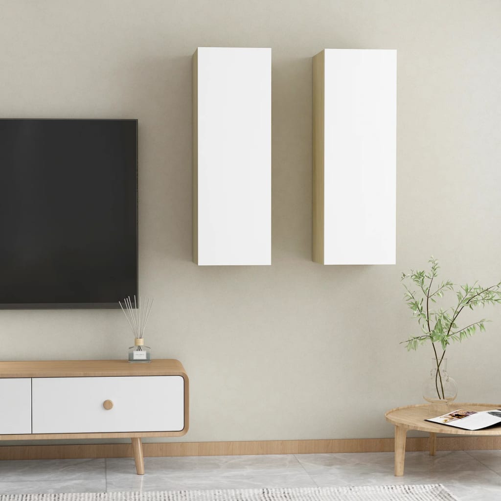 vidaXL TV-skåp 2 st vit och sonoma-ek 30,5x30x90 cm konstruerat trä