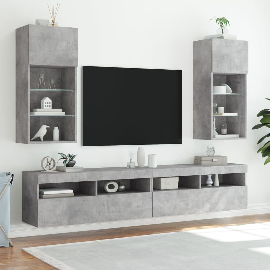 vidaXL TV-bänk med LED-belysning 2 st betonggrå 40,5x30x90 cm