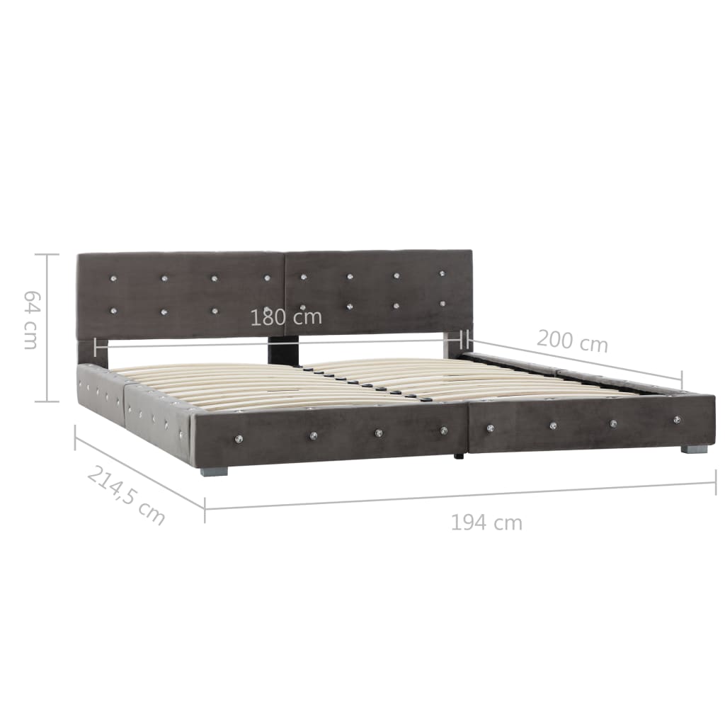 vidaXL Säng med madrass grå sammet 180x200 cm