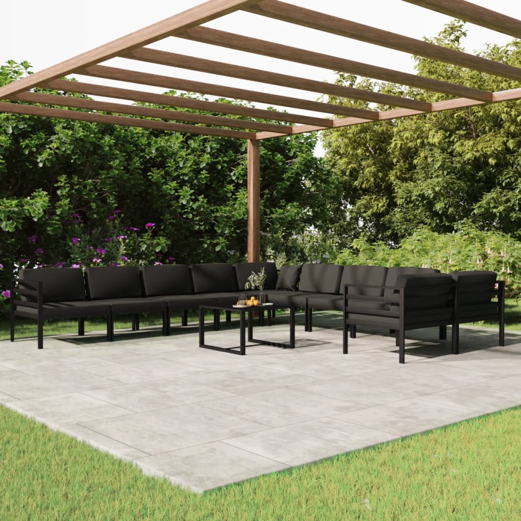 vidaXL Loungegrupp för trädgården 11 delar m. dynor aluminium antracit