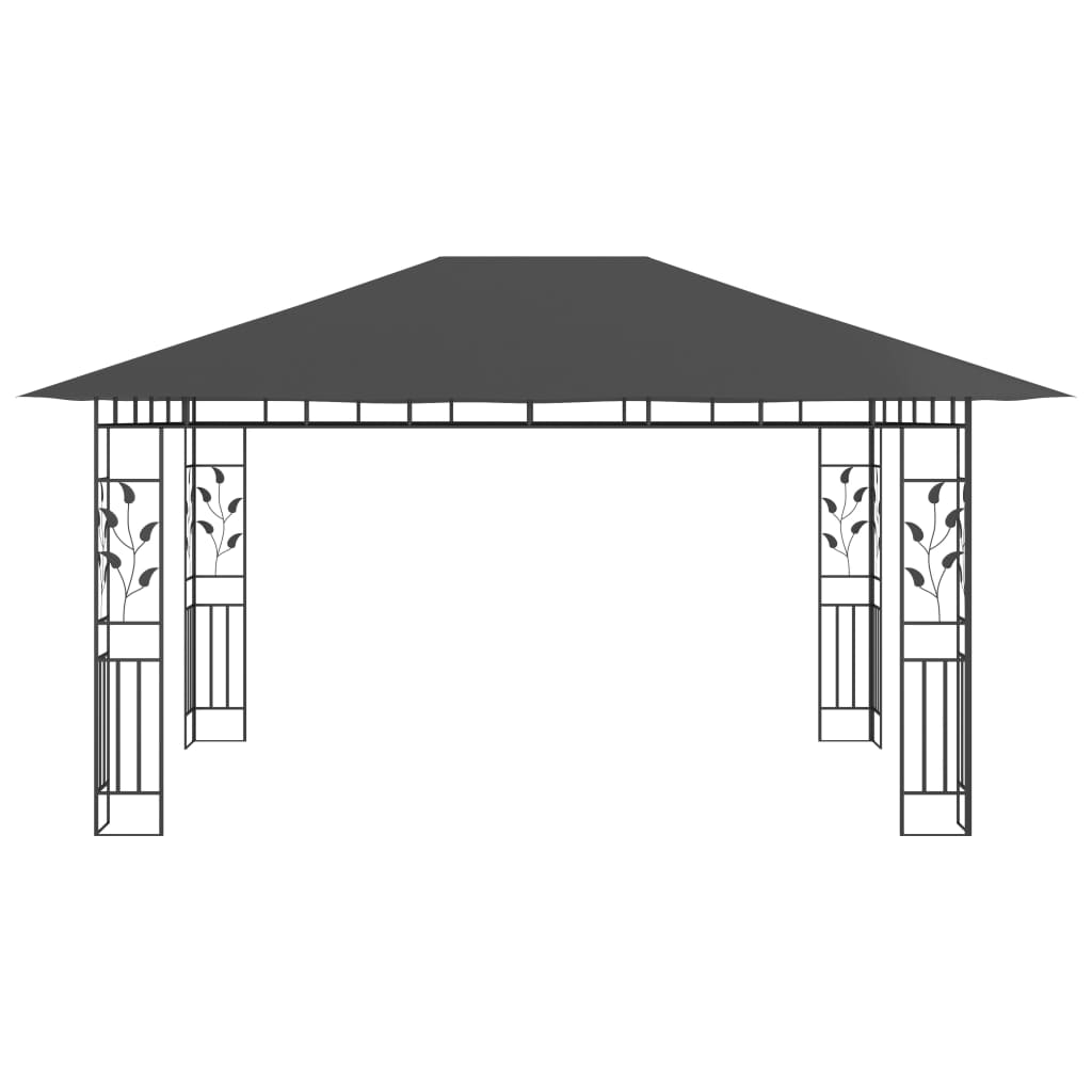 vidaXL Paviljong myggnät ljusslinga LED 4x3x2,73 m antracit 180 g/m²