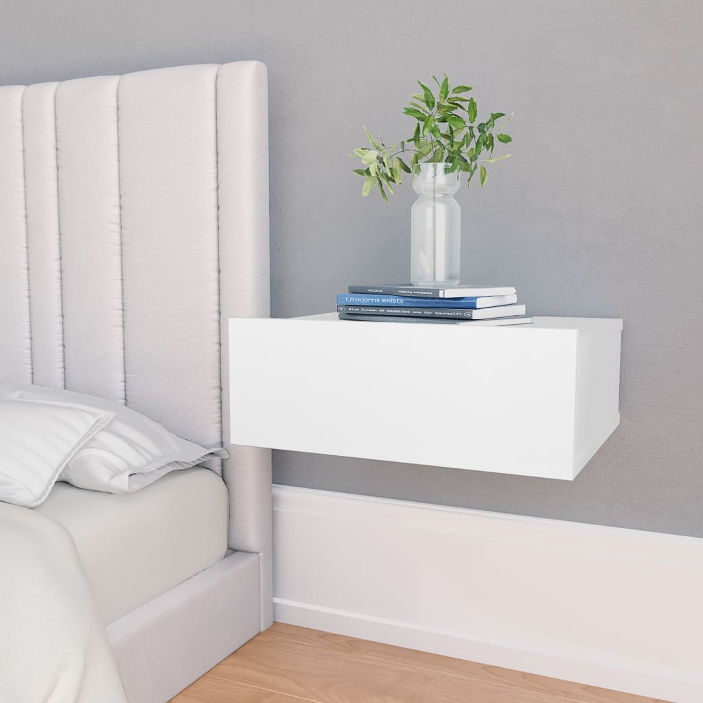 vidaXL Svävande sängbord vit 40x30x15 cm konstruerat trä