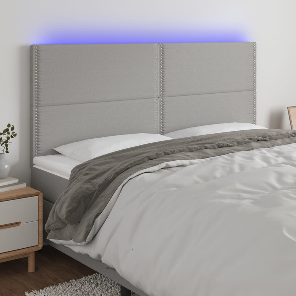 vidaXL Sänggavel LED ljusgrå 160x5x118/128 cm tyg