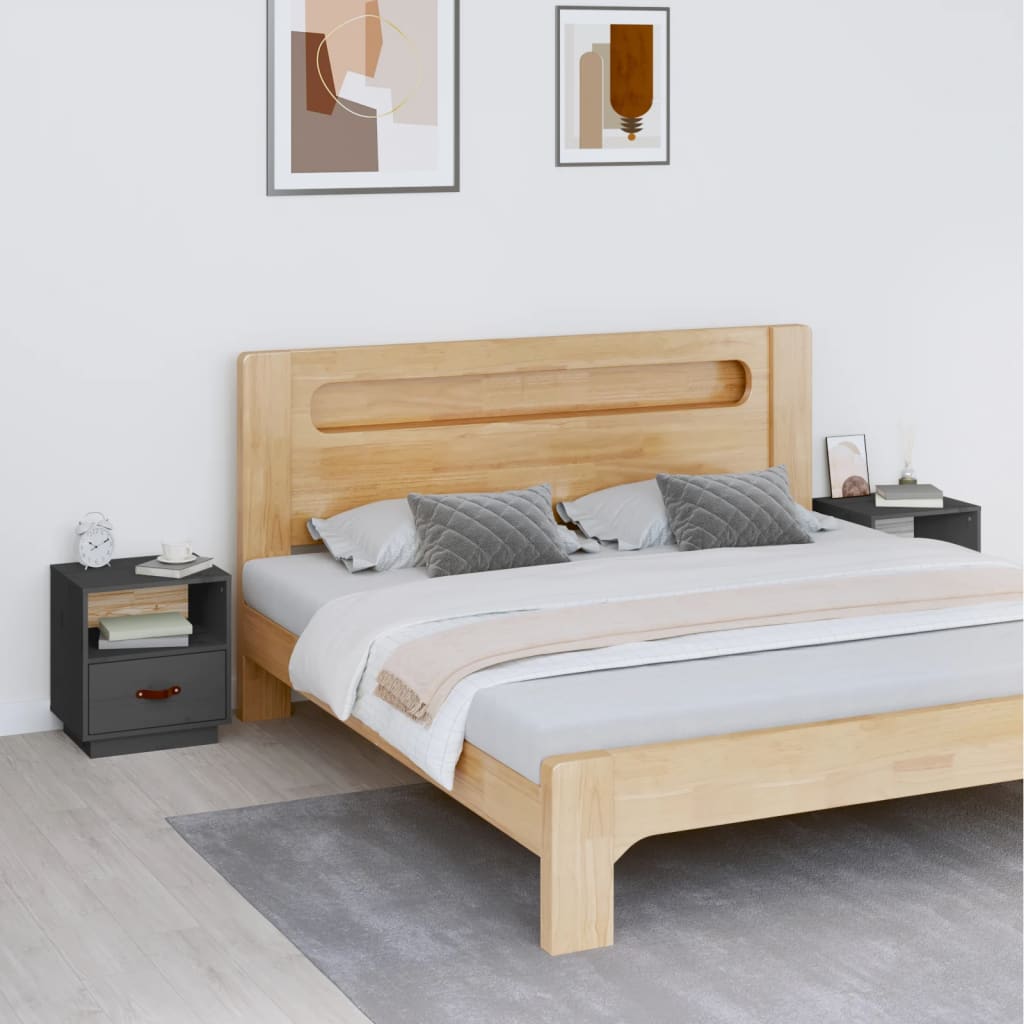 vidaXL Sängbord 2 st grå 40x34x45 cm massivt furuträ