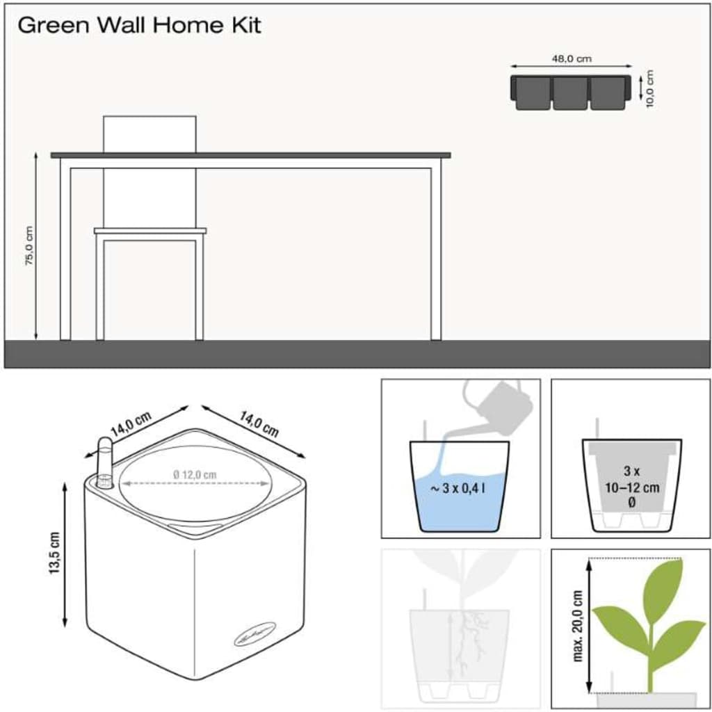 LECHUZA Blomkrukor 3 st Green Wall Home Kit glansig vit