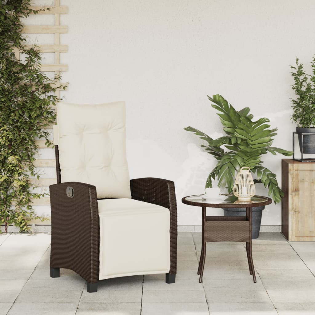 vidaXL Justerbar trädgårdsstol med fotstöd brun konstrotting