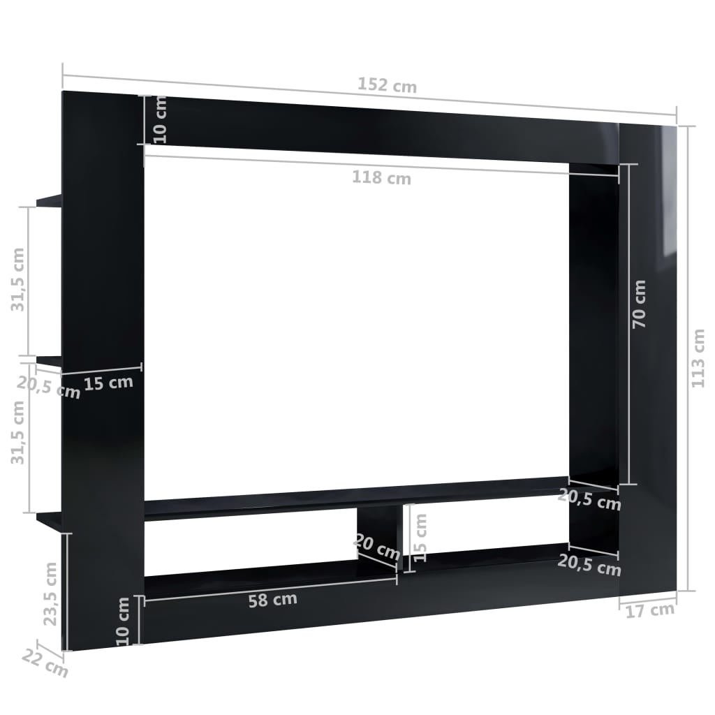 vidaXL Tv-bänk svart högglans 152x22x113 cm konstruerat trä