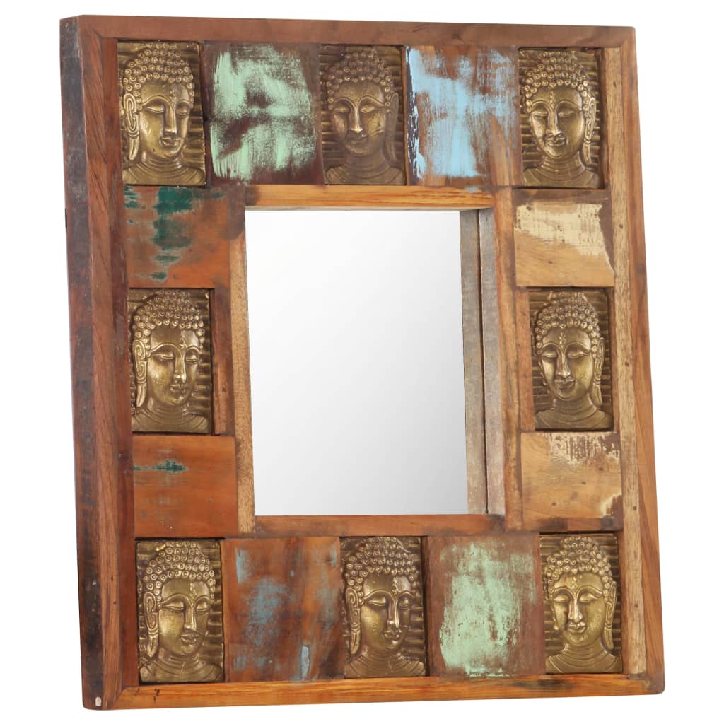 vidaXL Spegel med buddha-utsmyckningar 50x50 cm massivt återvunnet trä