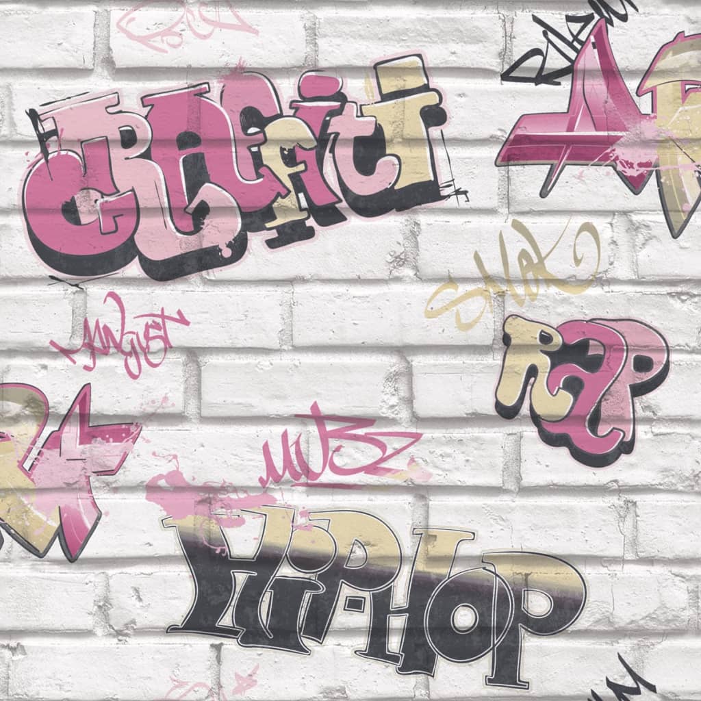 Urban Friends & Coffee Tapet graffiti rosa och vit