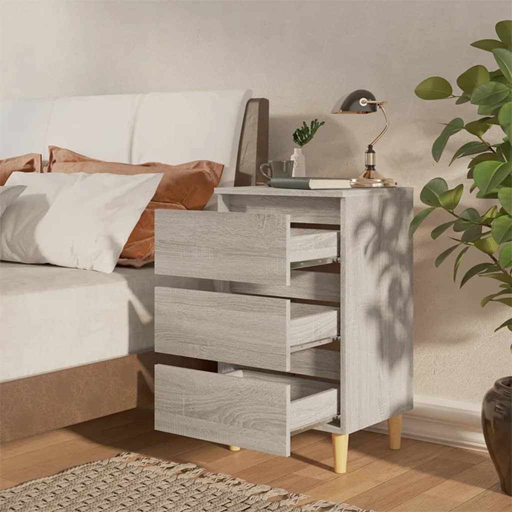 vidaXL Sängbord med ben i massivt trä 2 st grå sonoma 40x35x69 cm