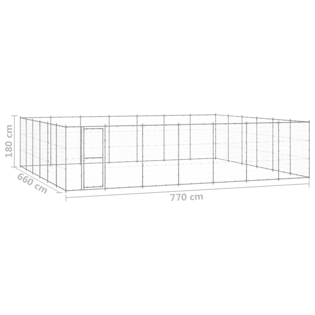 vidaXL Hundgård för utomhusbruk galvaniserat stål 50,82 m²