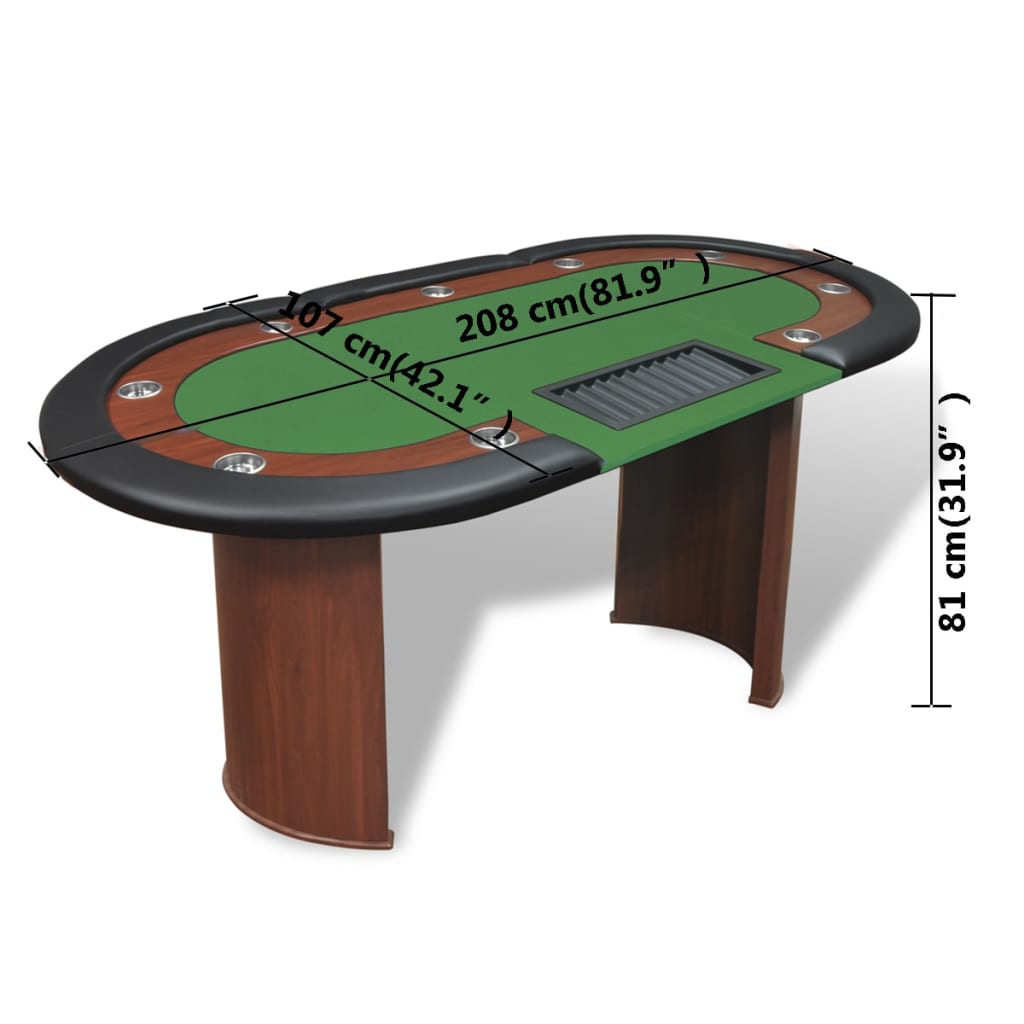 vidaXL Pokerbord för 10 spelare med dealerplats grön