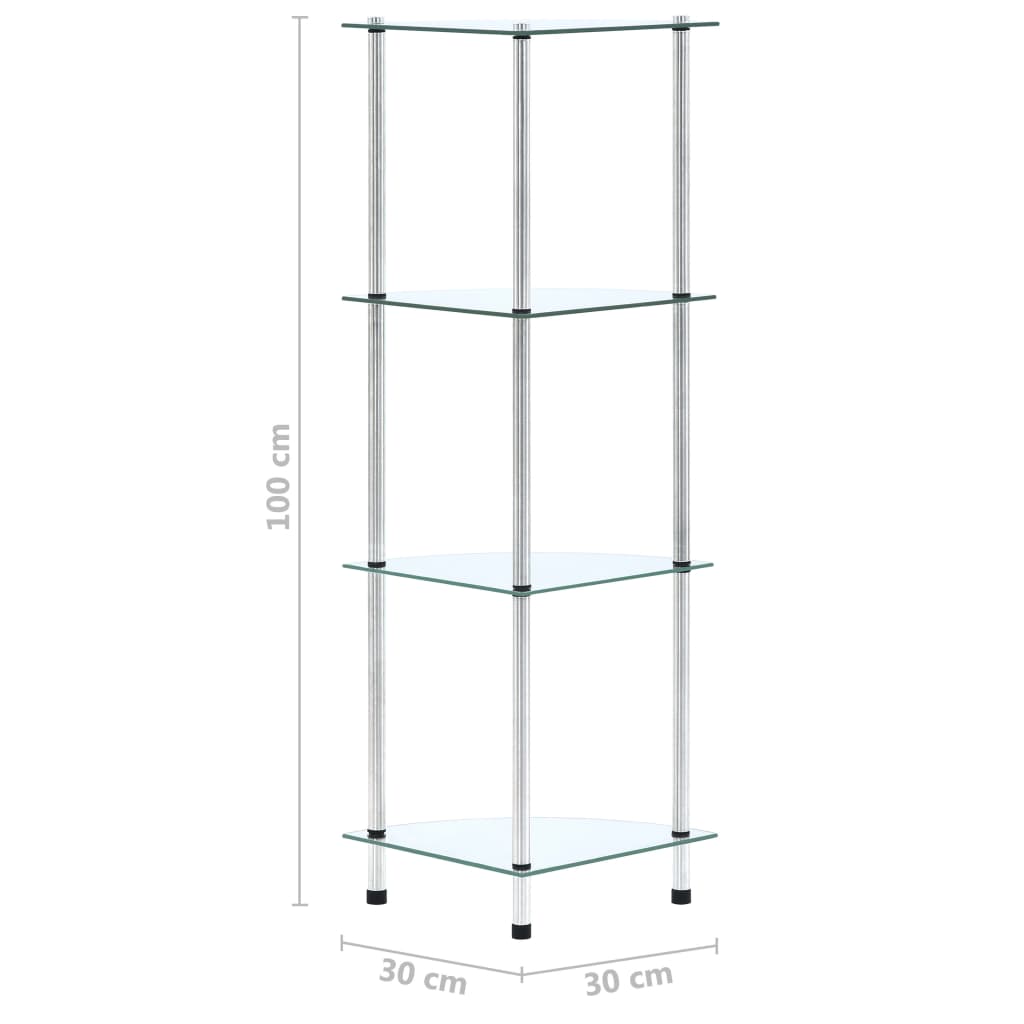 vidaXL Hylla 4 hyllplan transparent 30x30x100 cm härdat glas