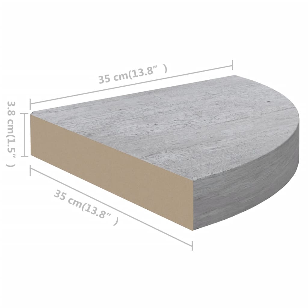 vidaXL Svävande hörnhyllor 2 st betonggrå 35x35x3,8 cm MDF