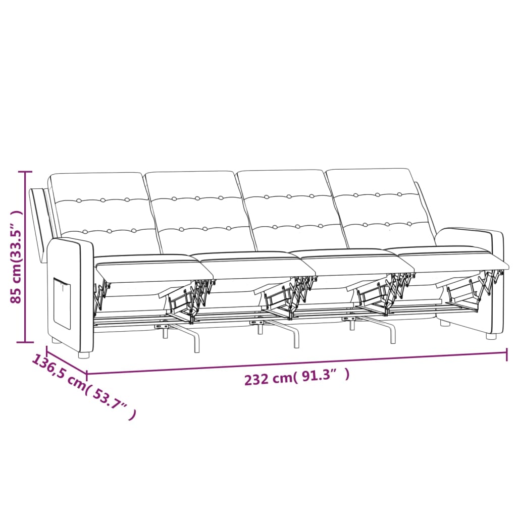 vidaXL reclinerfåtölj 4-sits gräddvit tyg