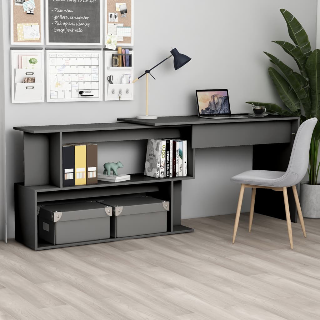 vidaXL Skrivbord hörn grå 200x50x76 cm konstruerat trä