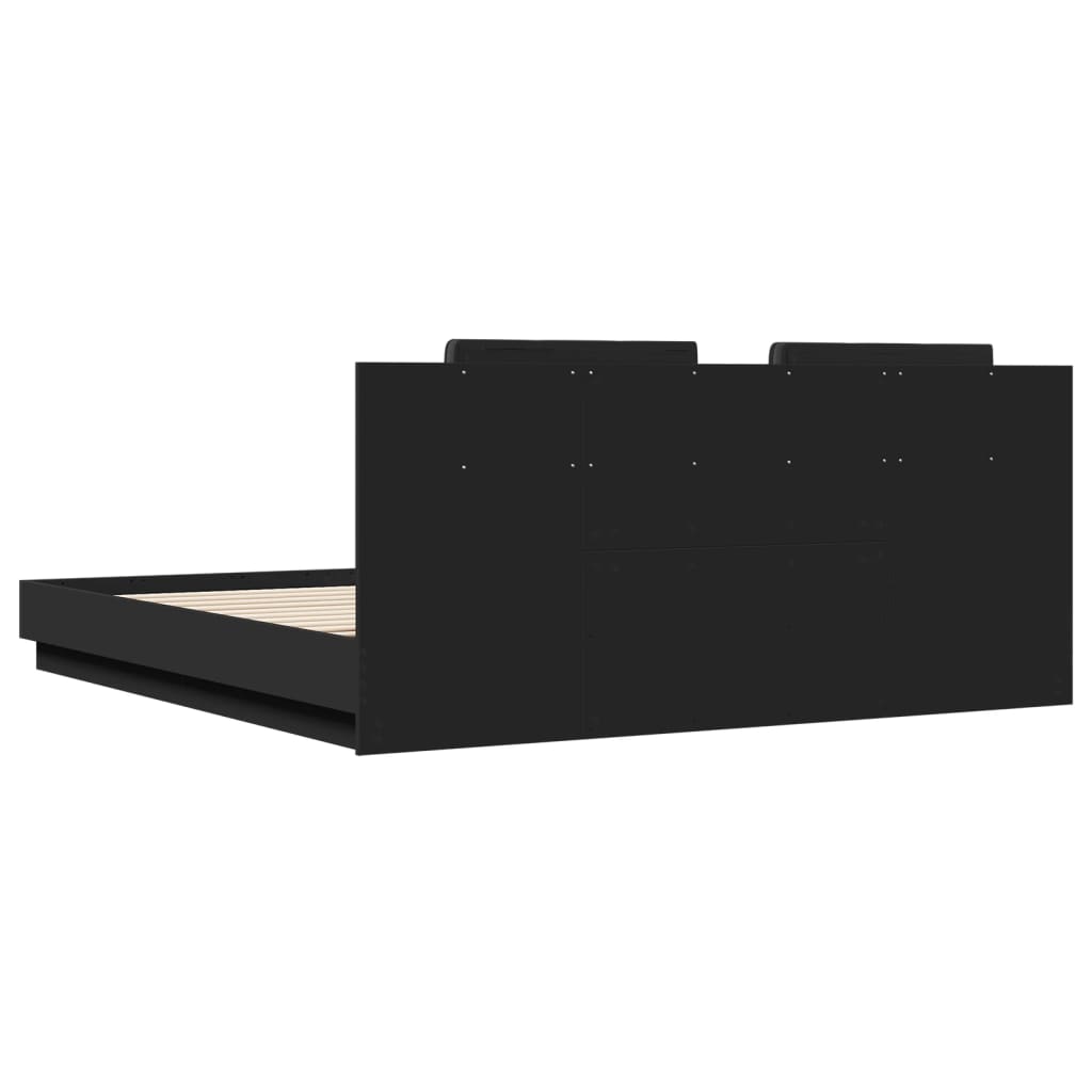 vidaXL Sängram med huvudgavel och LEDs svart 200x200 cm