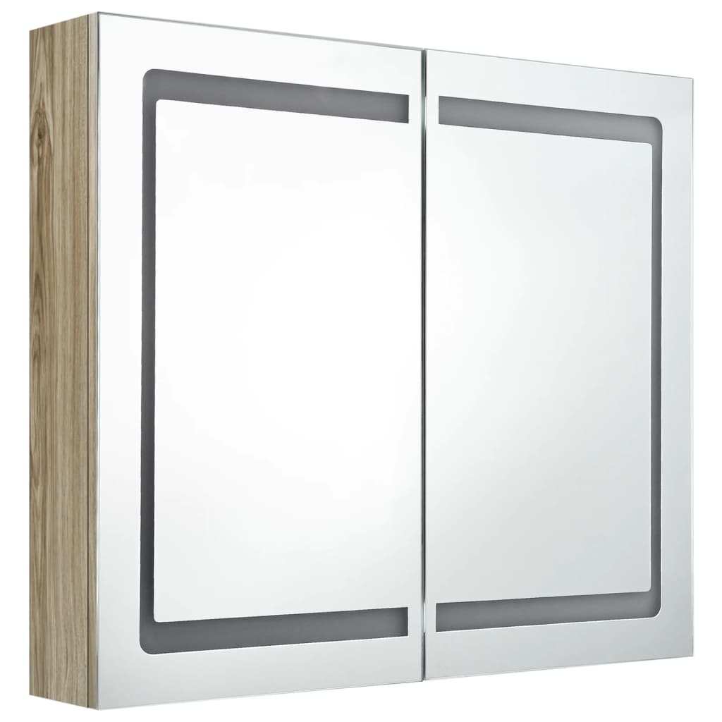 vidaXL Spegelskåp med LED ek 80x12x68 cm