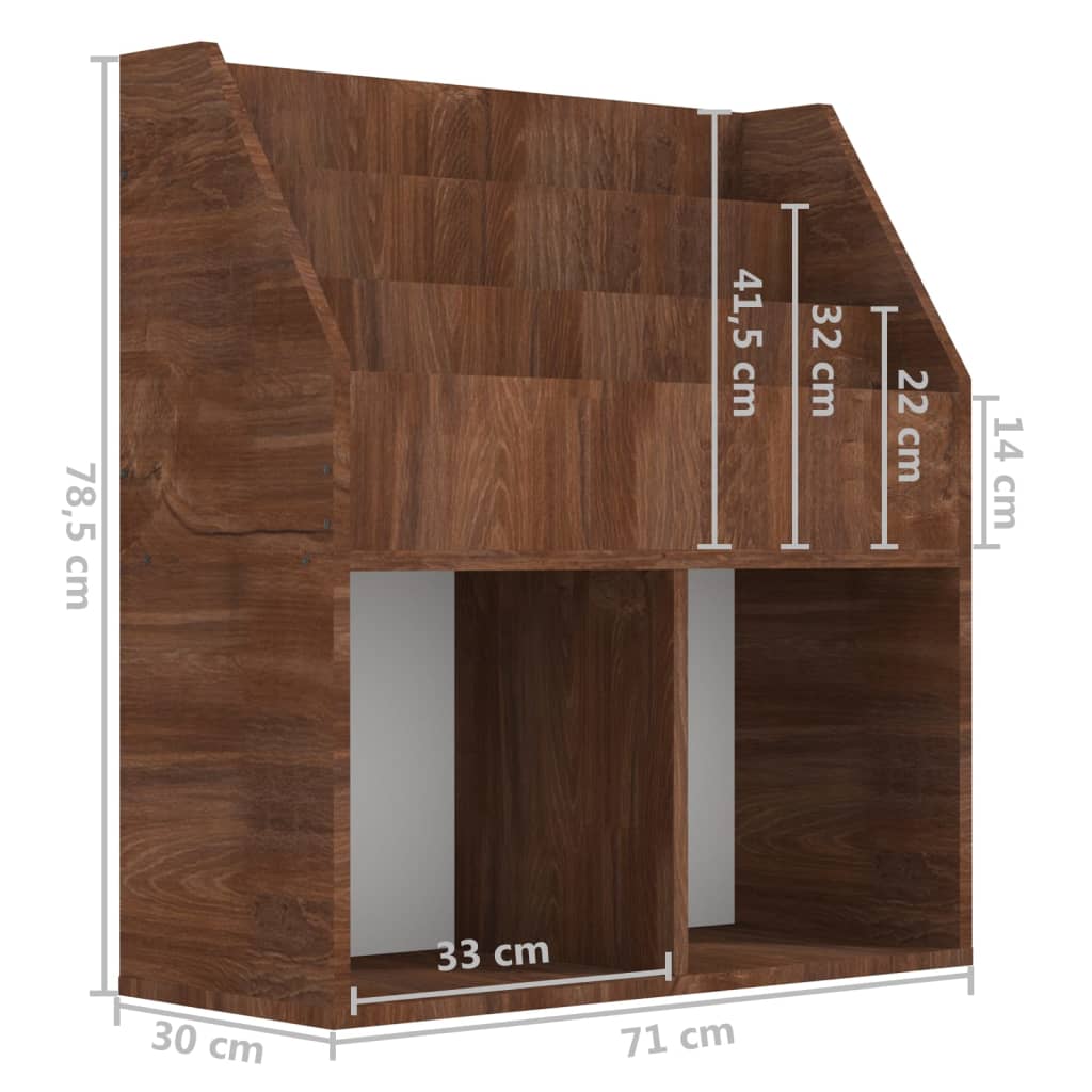 vidaXL Tidningsställ för barn brun ek 71x30x78,5 cm konstruerat trä