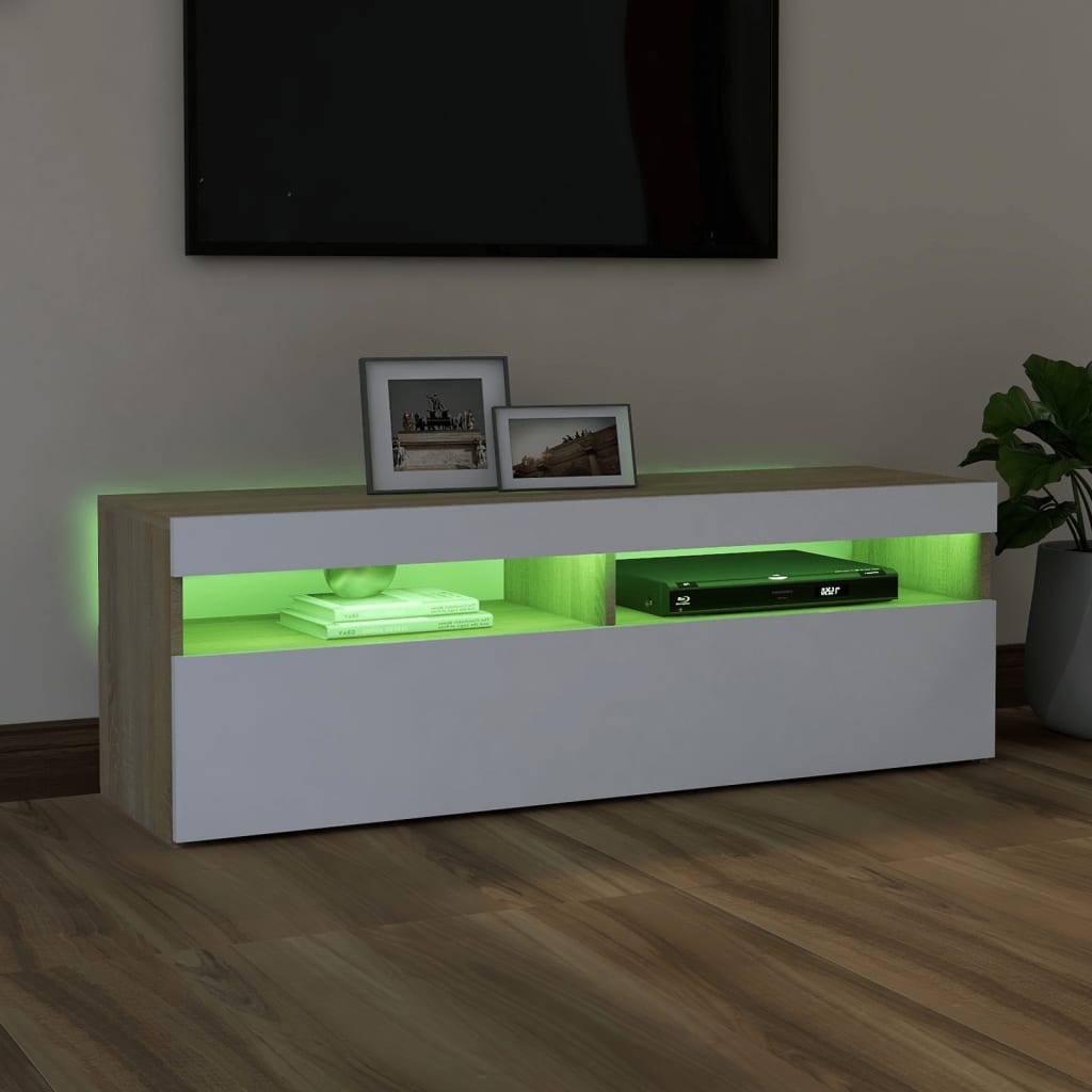 vidaXL TV-bänk med LED-belysning vit och sonoma-ek 120x35x40 cm