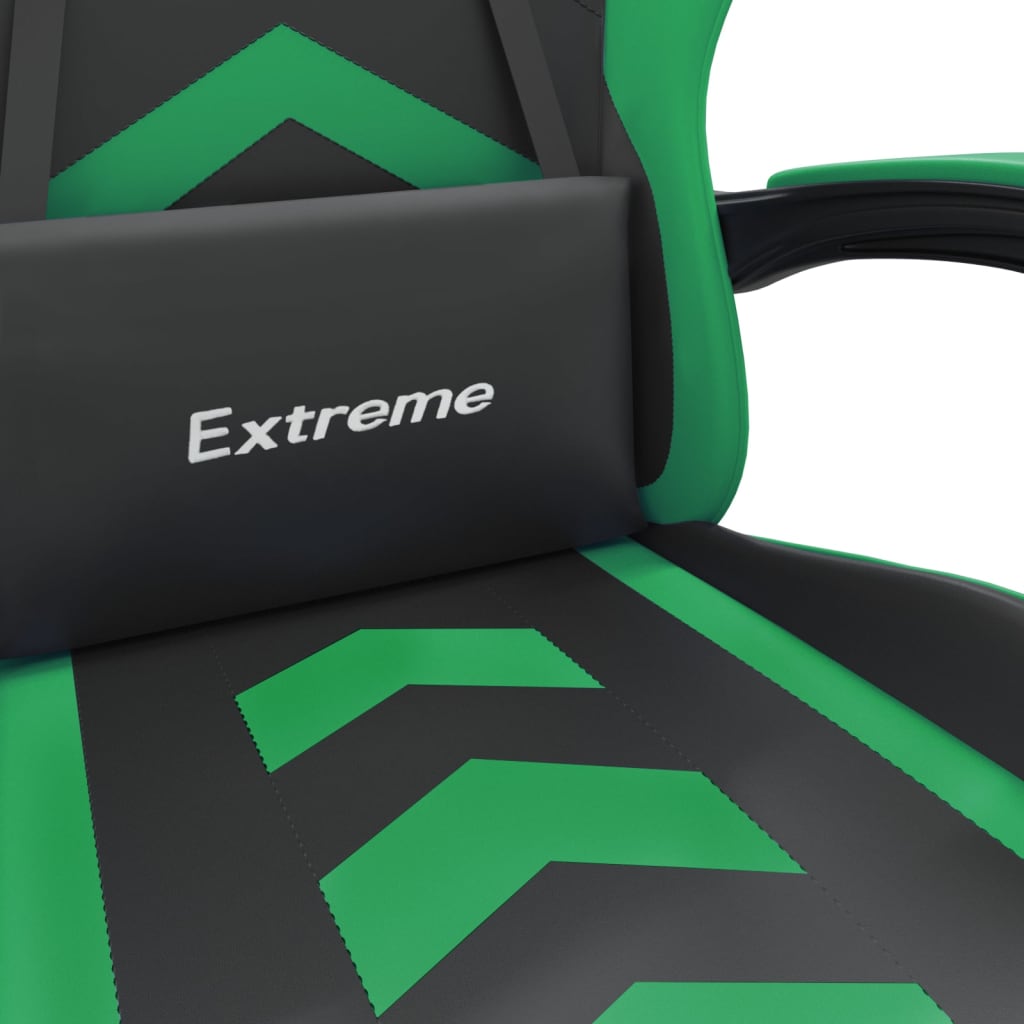 vidaXL Snurrbar gamingstol med fotstöd svart och grön konstläder