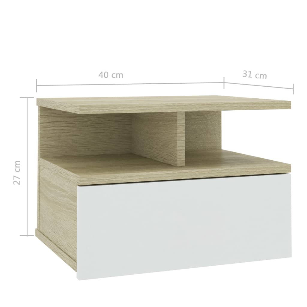 vidaXL Svävande sängbord 2 st vit och sonoma-ek 40x31x27 cm spånskiva