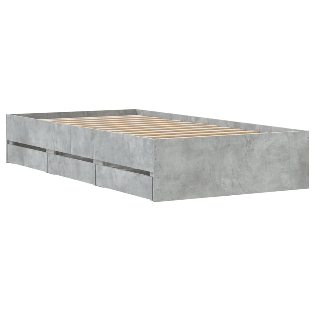 vidaXL Sängram med lådor betonggrå 75x190 cm konstruerat trä