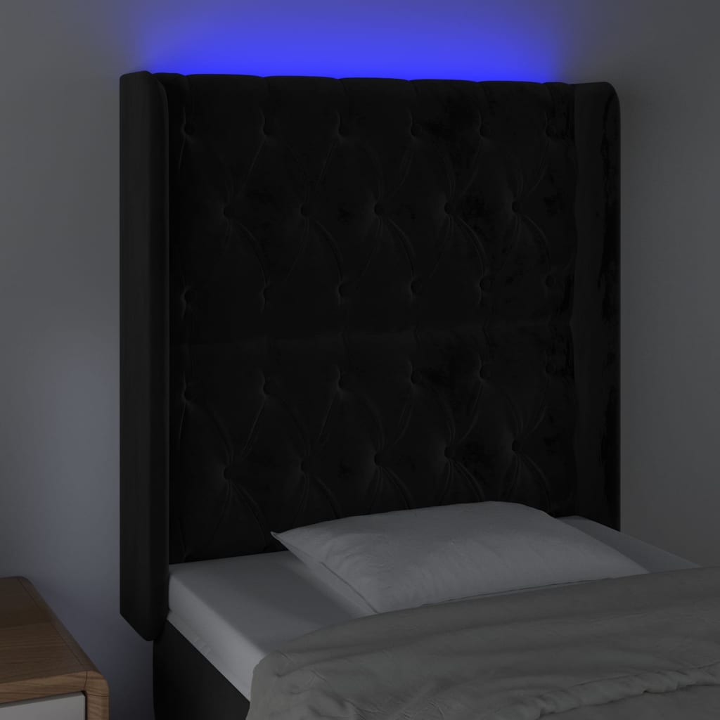 vidaXL Sänggavel LED svart 83x16x118/128 cm sammet