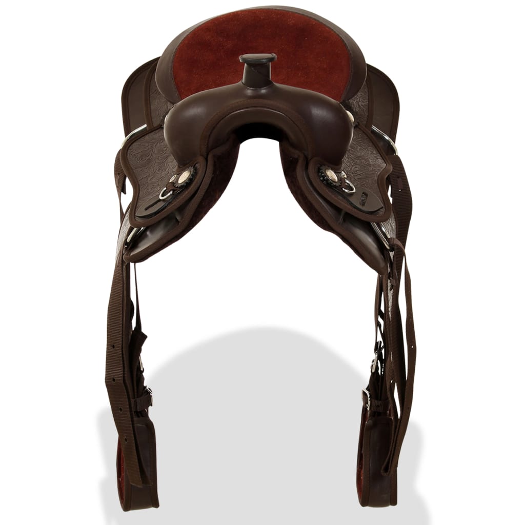 vidaXL Westernsadel träns&halsband äkta läder 12" brun