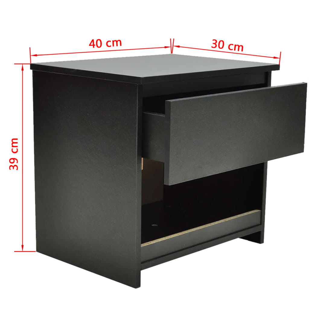vidaXL Sängbord med en låda 2 st svart